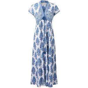 NWT east artisan with Anokhi v neck cotton blue white boho maxi dress 10 women’s